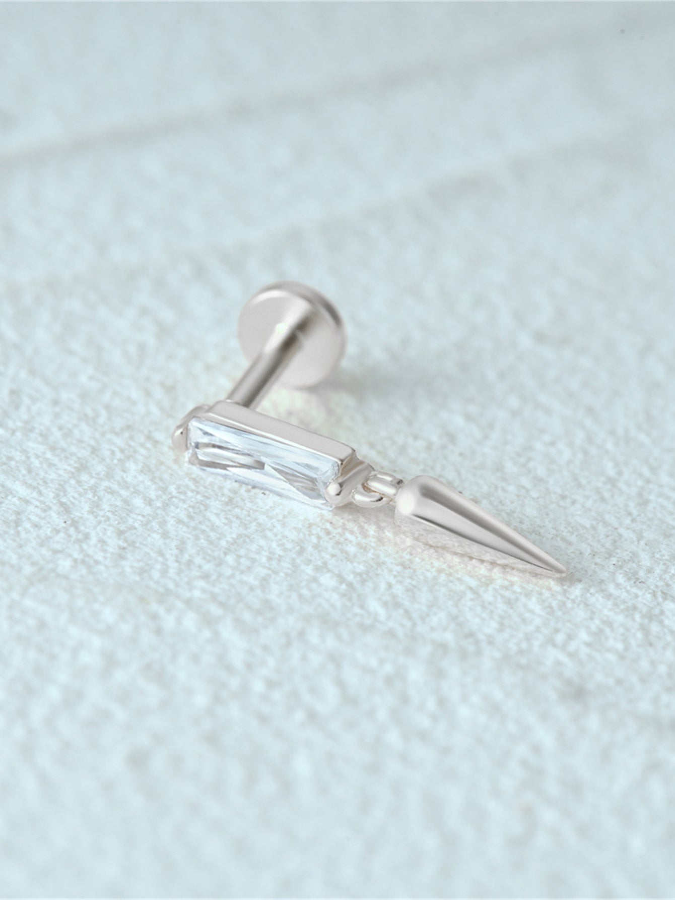 S925 Square Zircon Ear Piercing Stud