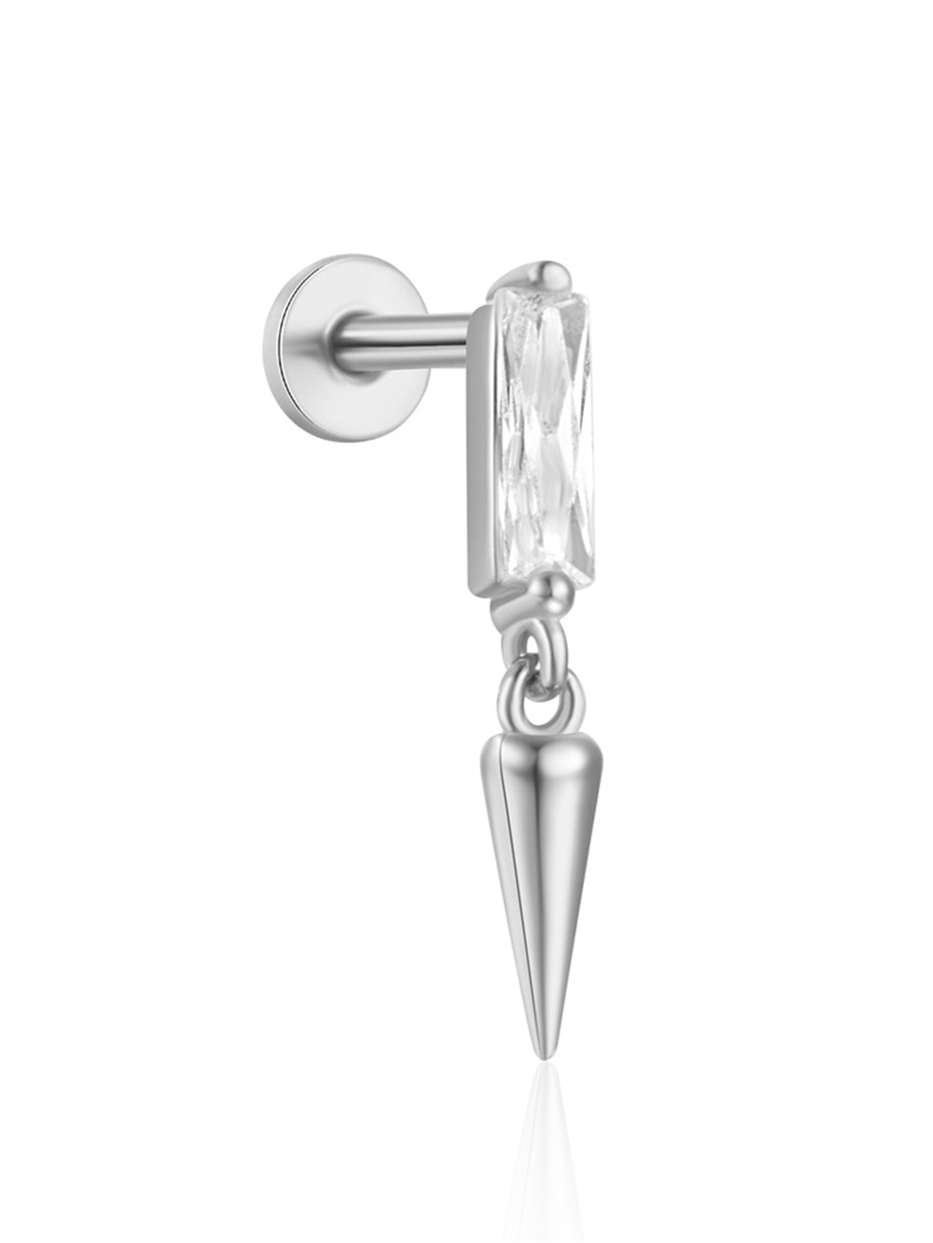 S925 Square Zircon Ear Piercing Stud