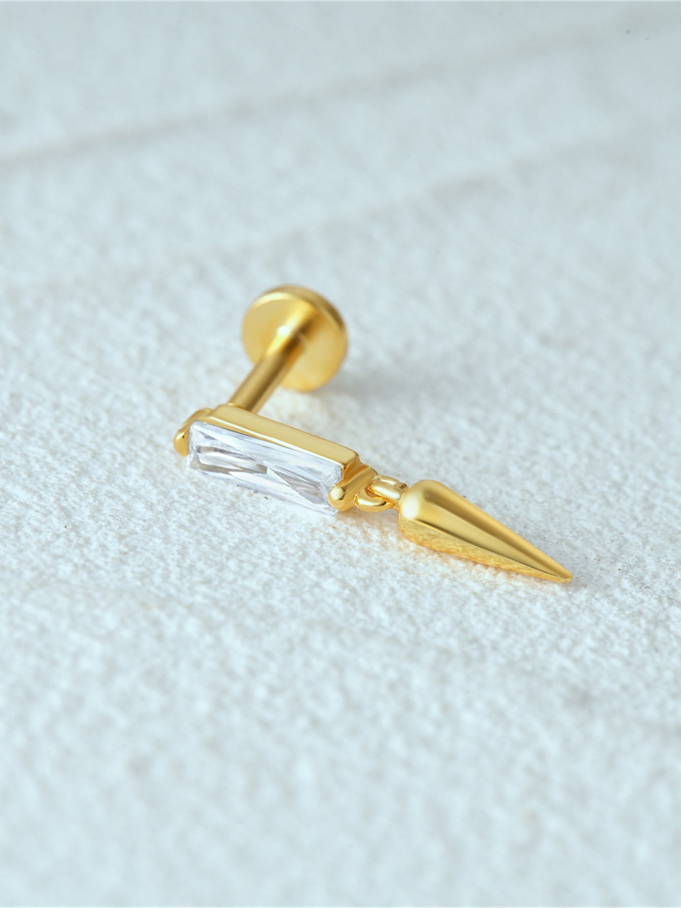 S925 Square Zircon Ear Piercing Stud