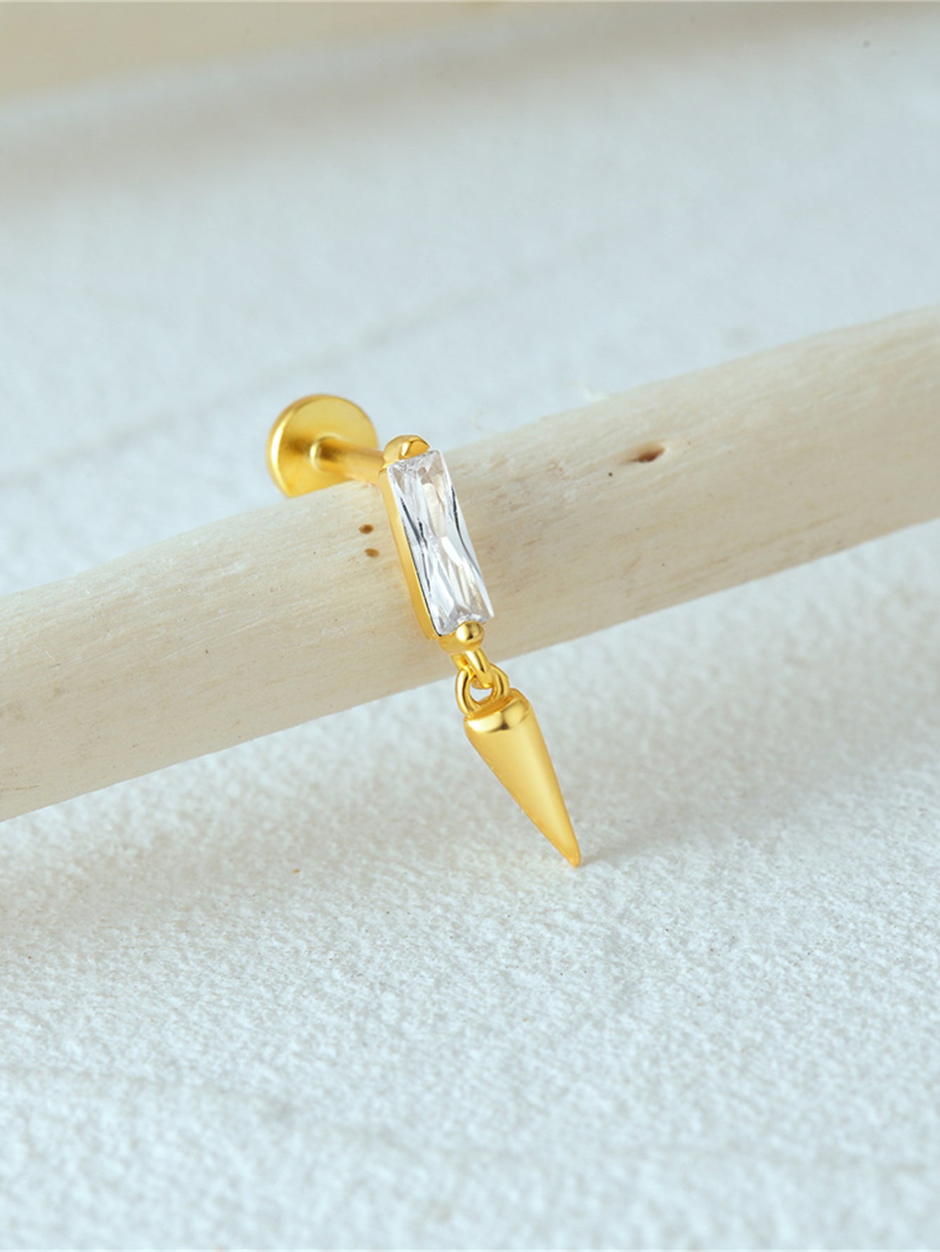 S925 Square Zircon Ear Piercing Stud