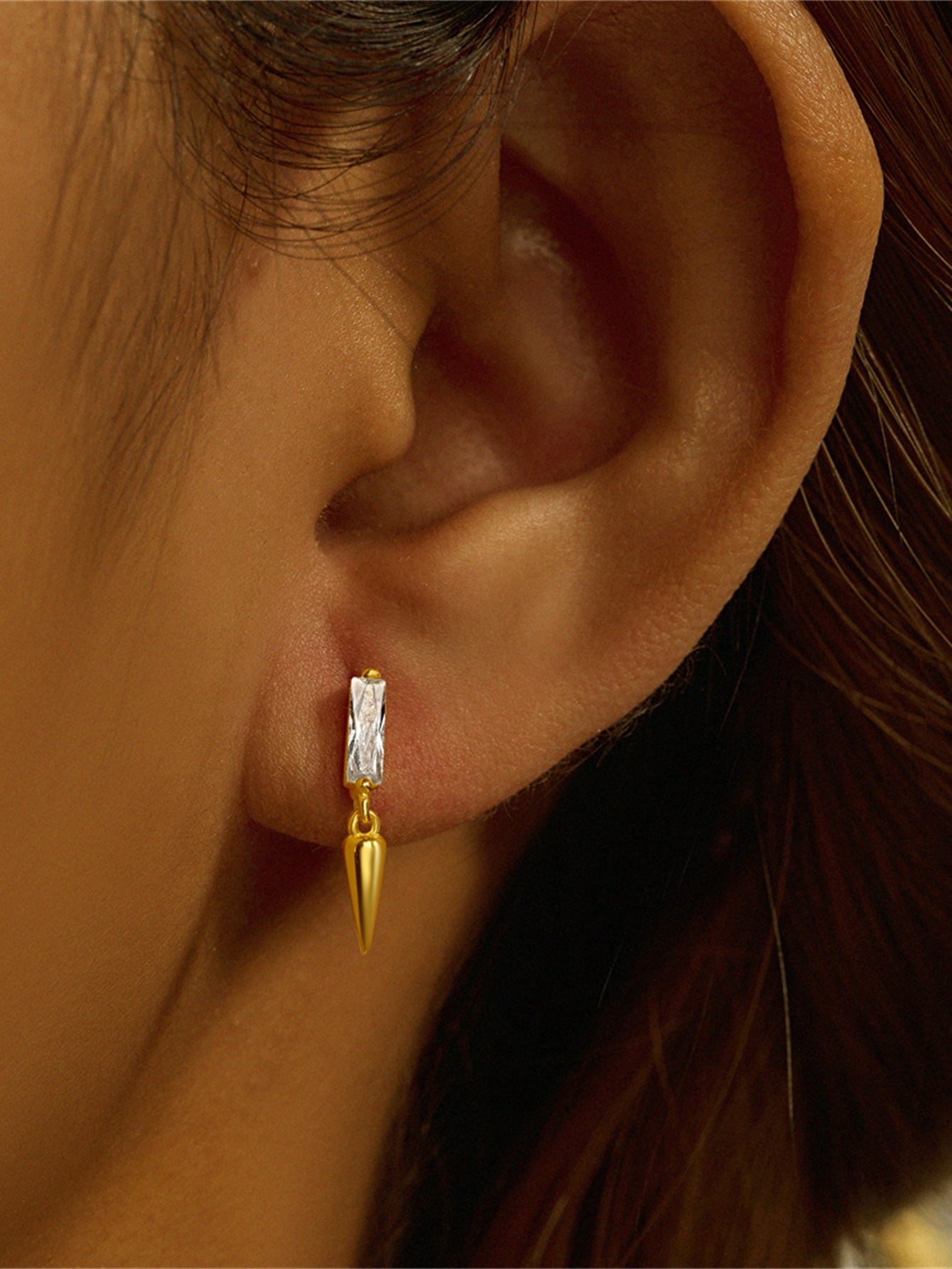 S925 Square Zircon Ear Piercing Stud