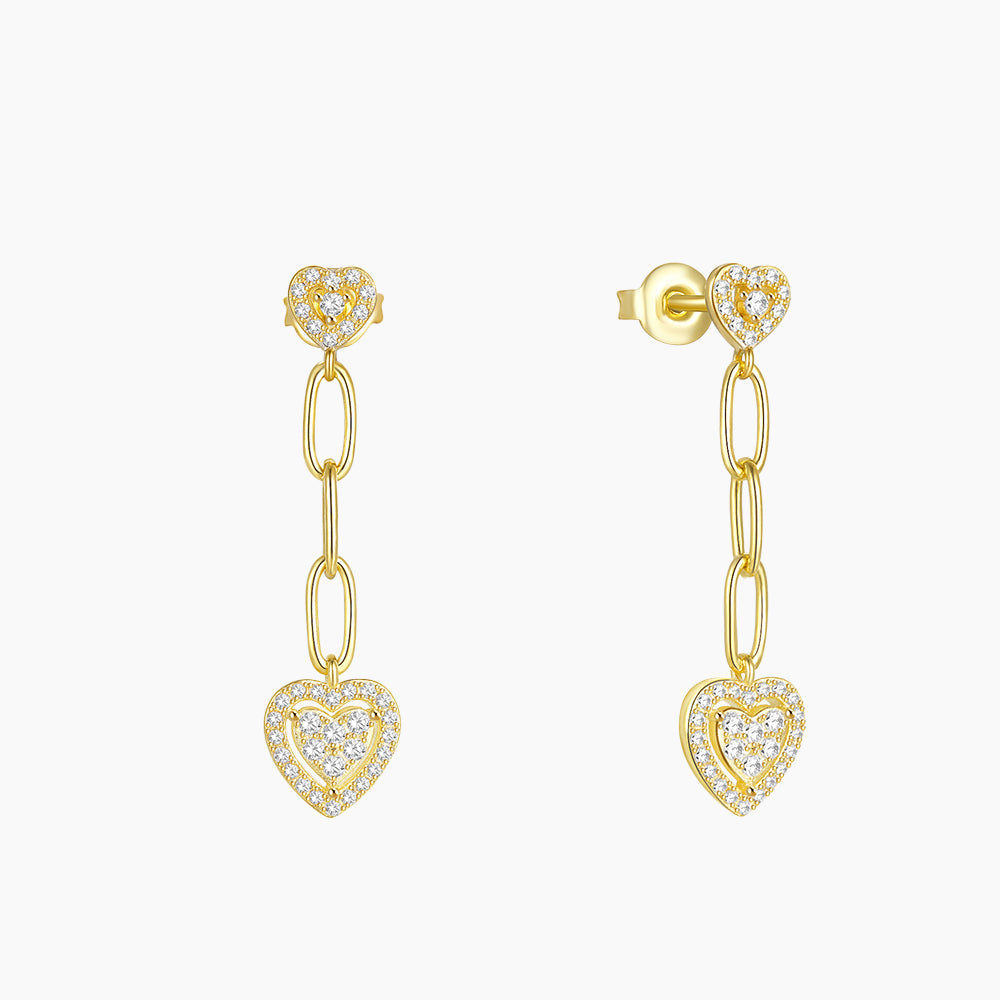 925 Sterling Silver Dazzling Heart-Link Drop Earrings
