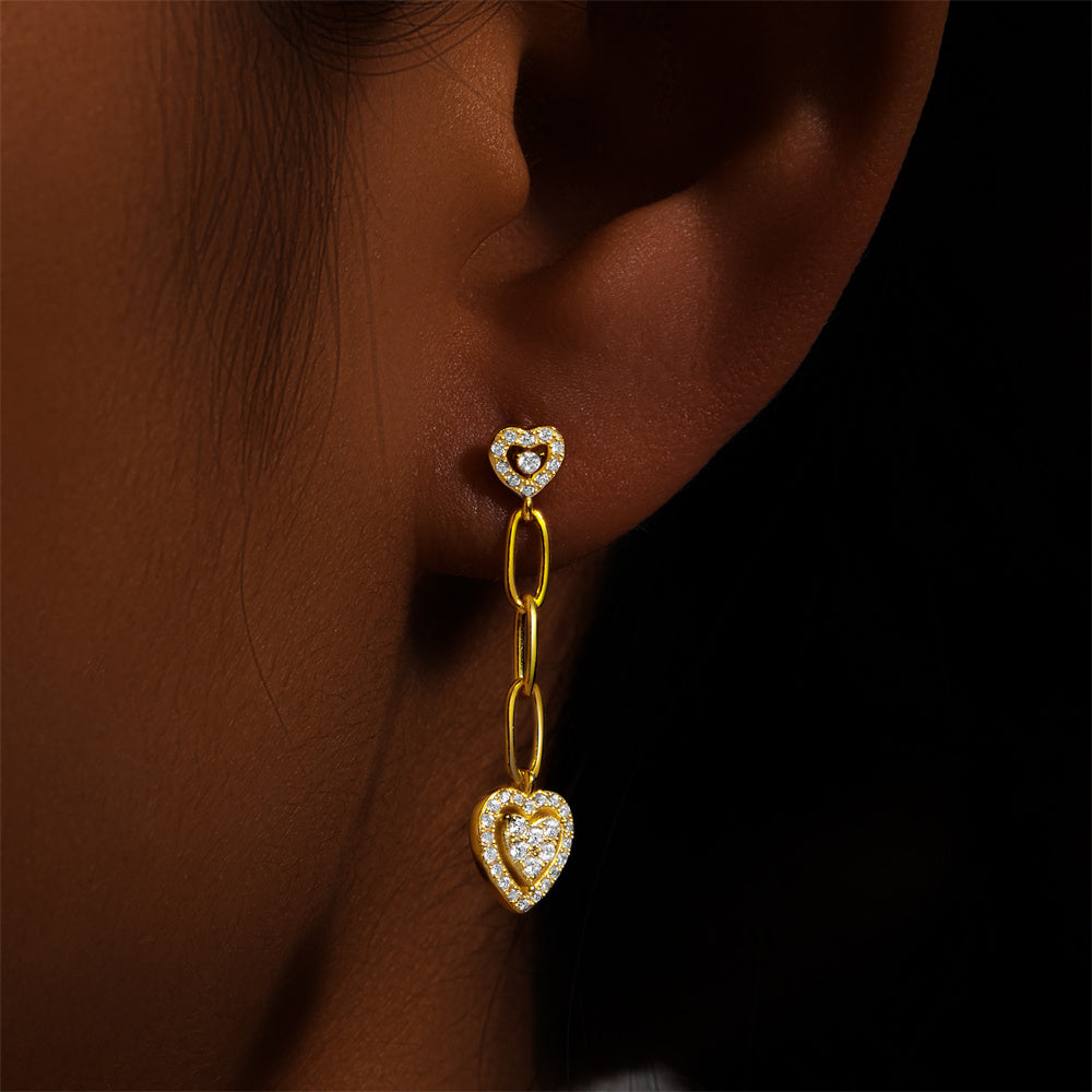 925 Sterling Silver Dazzling Heart-Link Drop Earrings