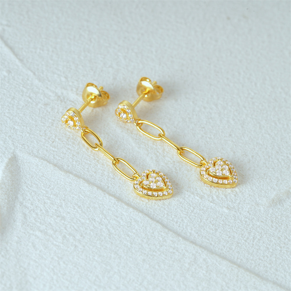 925 Sterling Silver Dazzling Heart-Link Drop Earrings