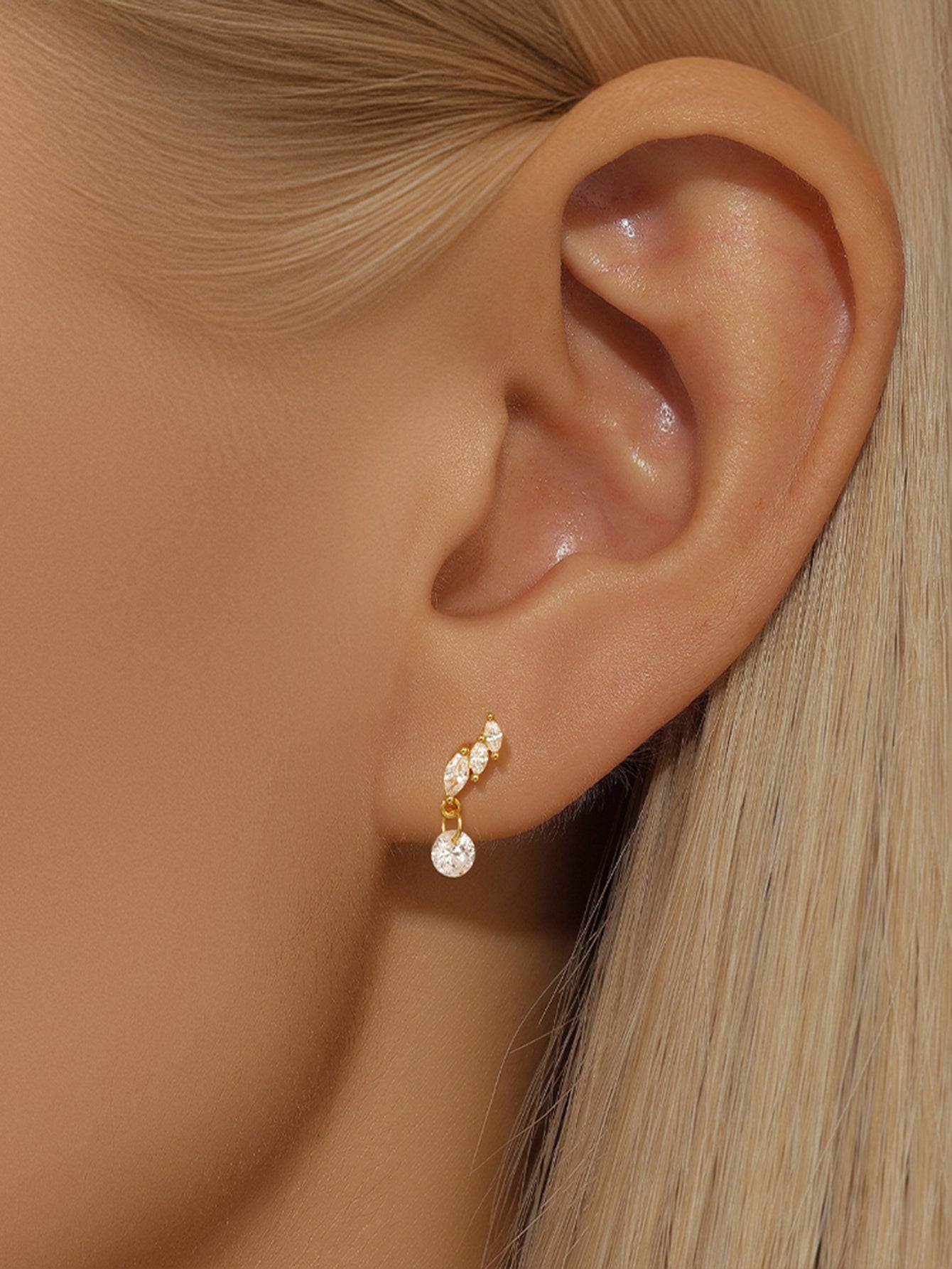 S925 Triple Marquise Zircon Pendant Ear Piercing Stud