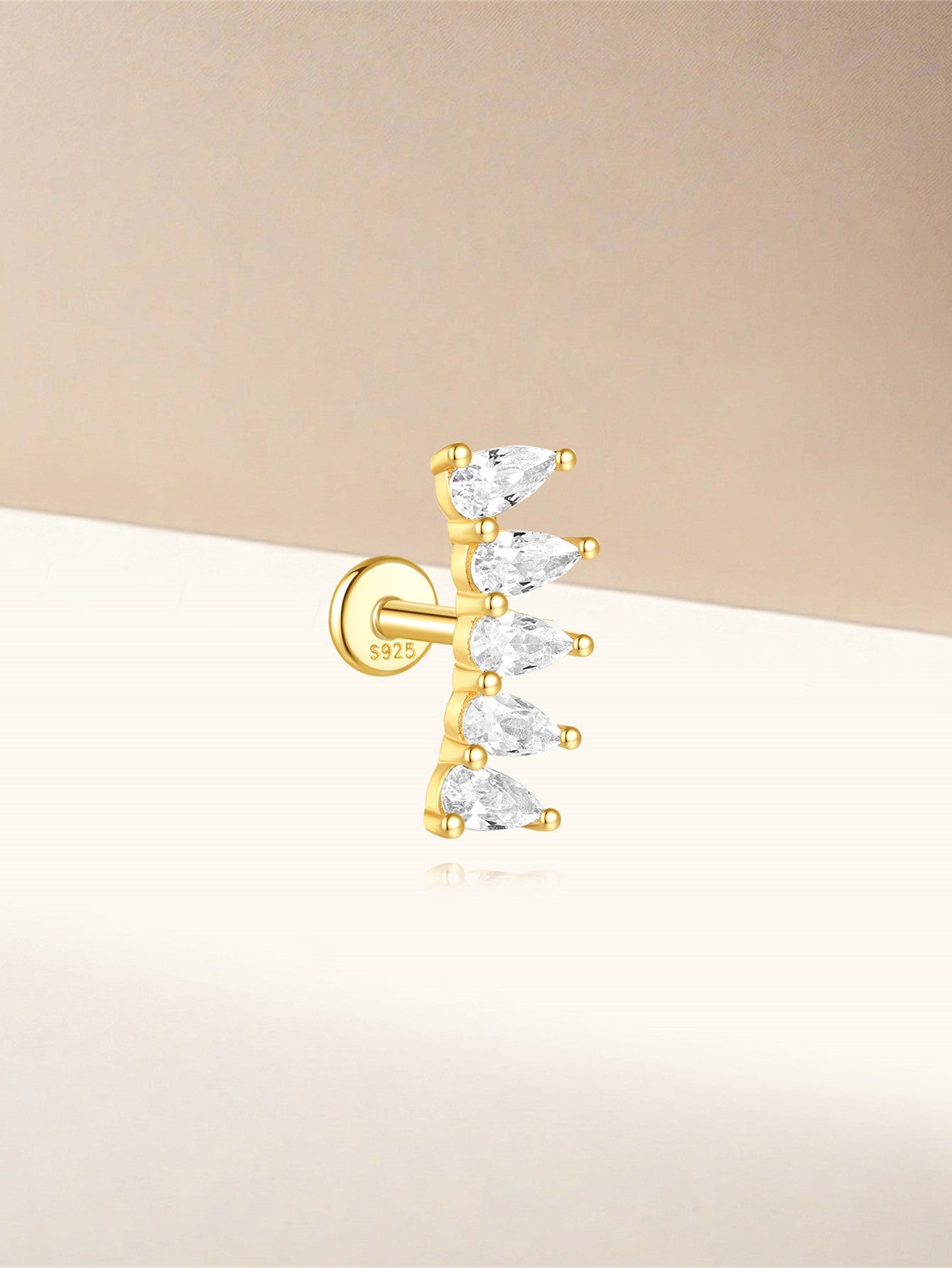 S925 Long Row Zircon Ear Piercing Stud