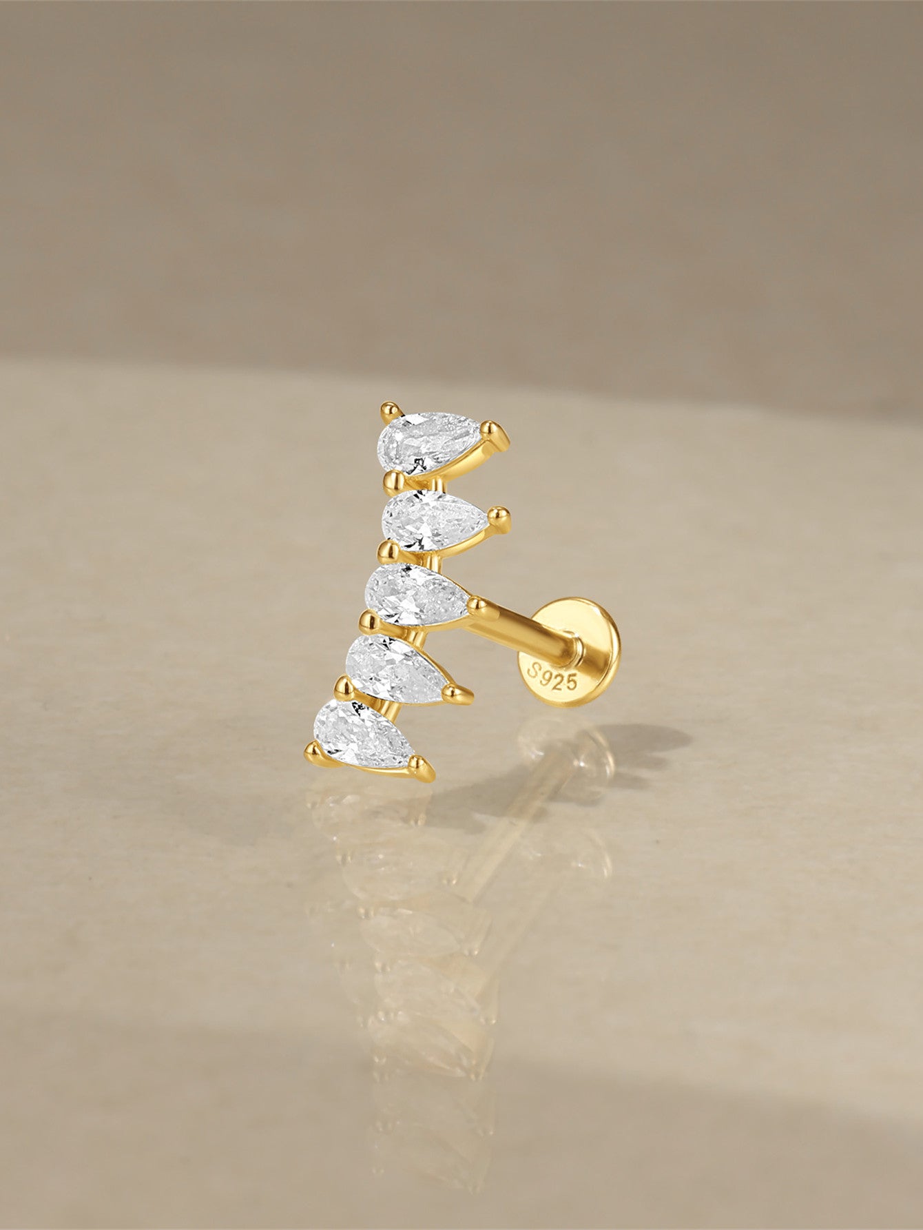 S925 Long Row Zircon Ear Piercing Stud