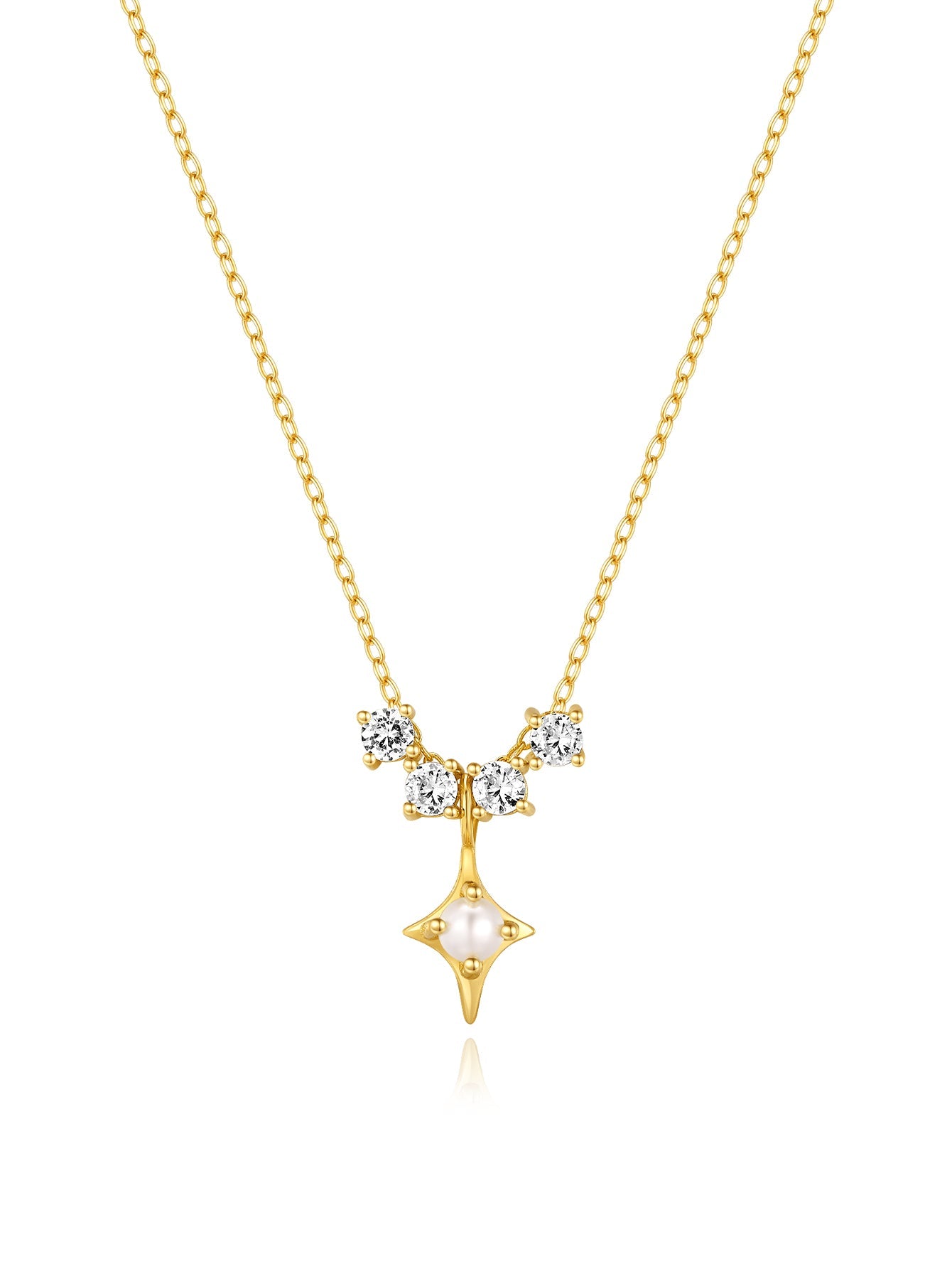 S925 Sterling Silver Flowing Zirconia Quadrangle Pearl Necklace
