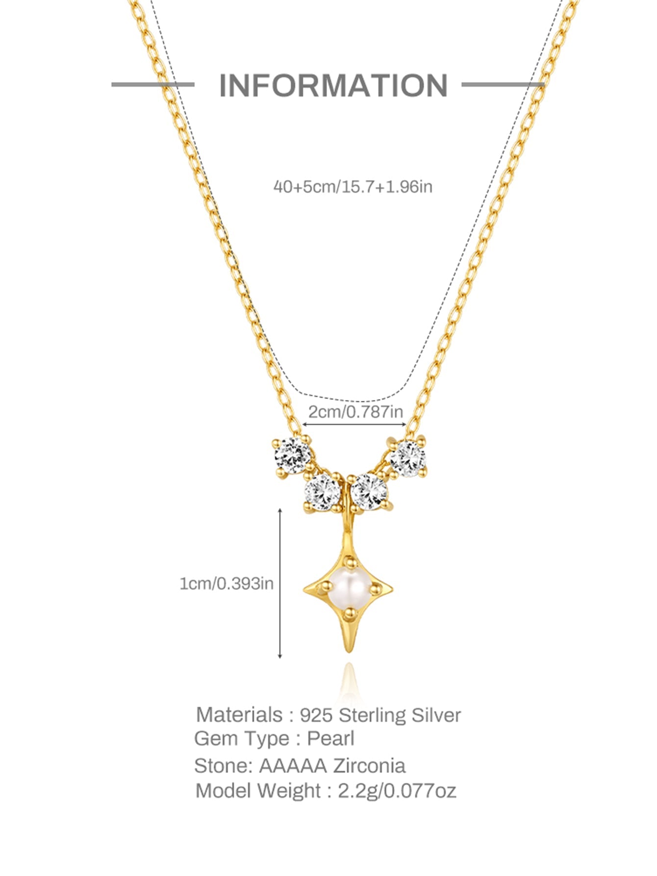 S925 Sterling Silver Flowing Zirconia Quadrangle Pearl Necklace