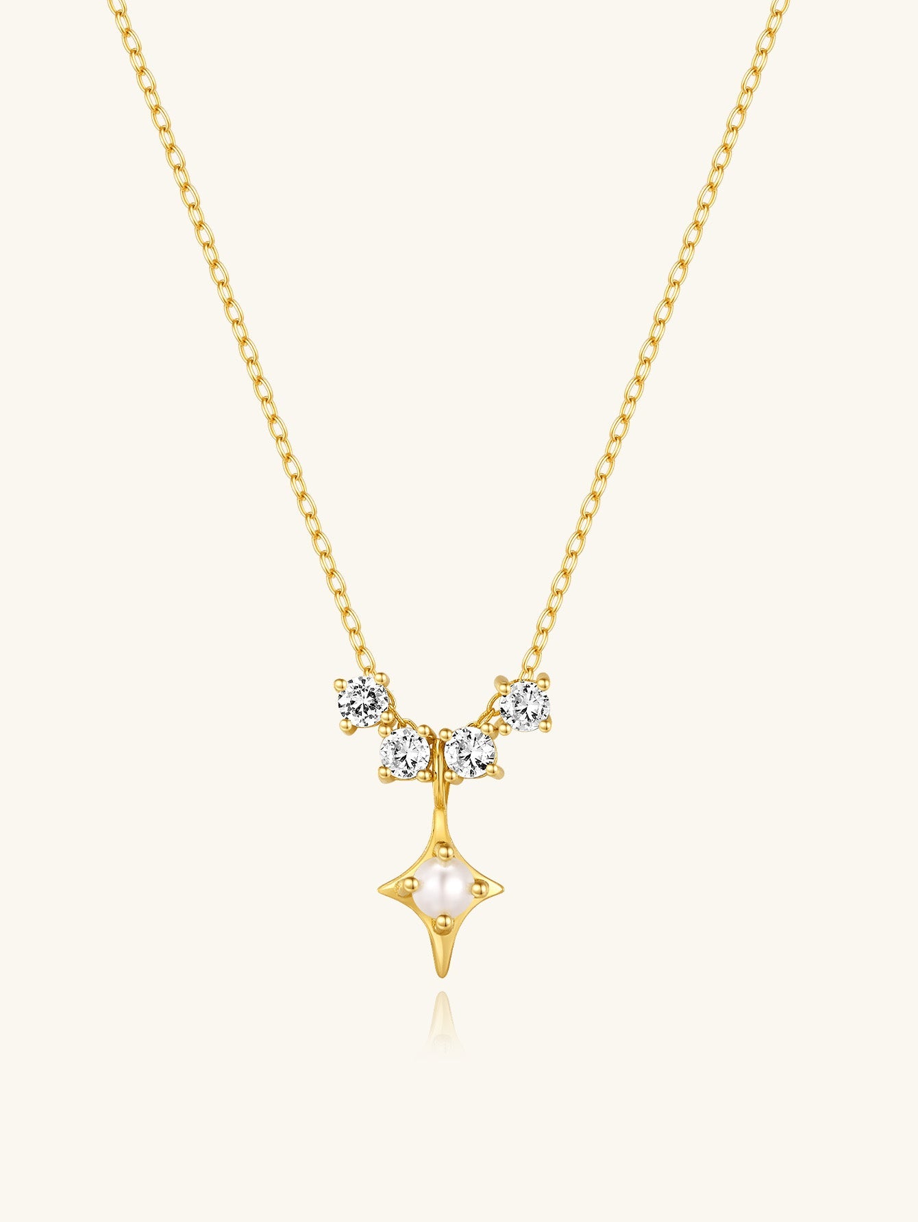 S925 Sterling Silver Flowing Zirconia Quadrangle Pearl Necklace