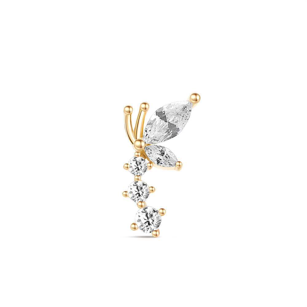 14K Solid Gold Marquise-Cut CZ Dragonfly Flat Head Threaded Cartilage Piercing Stud