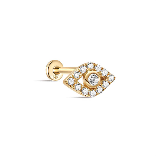 14K Solid Gold Evil Eye CZ Threaded Cartilage Piercing Stud