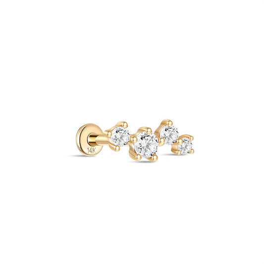 14K Solid Gold Classic CZ Row Threaded Cartilage Piercing Stud