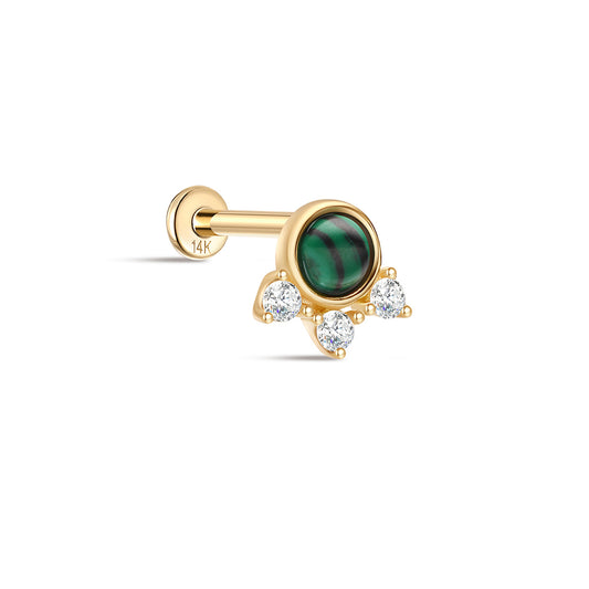 14K Solid Gold Classic Malachite CZ Cartilage Piercing Stud