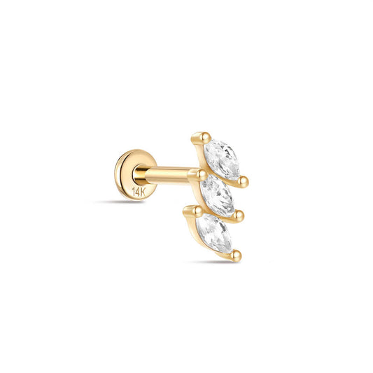 14K Solid Gold Marquise CZ Cluster Flat Head Threaded Cartilage Piercing Stud