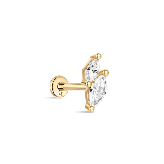 14K Solid Gold Mixed Marquise CZ Flat Head Threaded Cartilage Piercing Stud