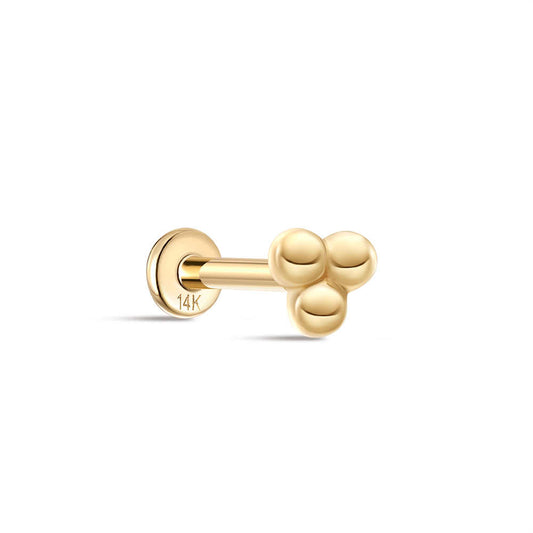 14K Solid Gold Polished Triangle & Ball Flat Head Threaded Cartilage Piercing Stud