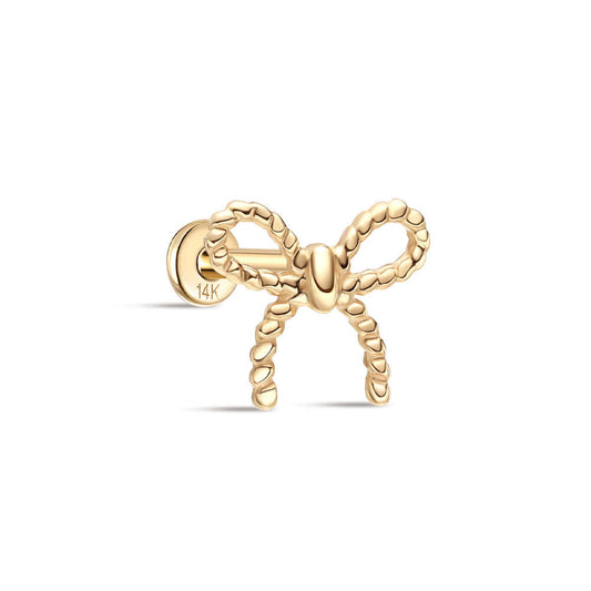 14K Solid Gold Bow Flat Head Threaded Cartilage Piercing Stud