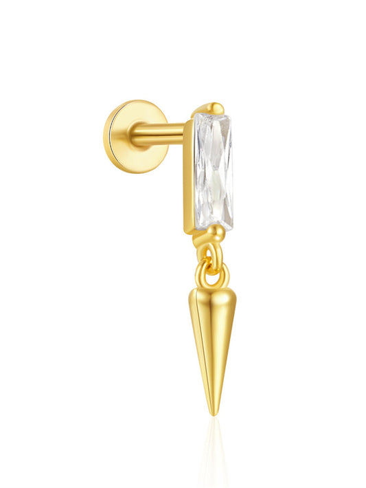 S925 Square Zircon Ear Piercing Stud