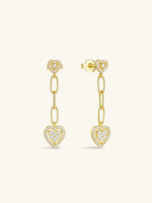 925 Sterling Silver Dazzling Heart-Link Drop Earrings