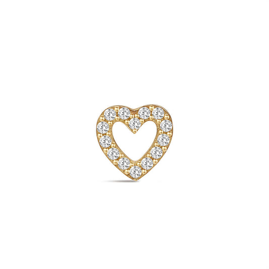 14K Solid Gold Heart-Shaped Diamond Threaded Flat Back Cartilage Piercing Stud