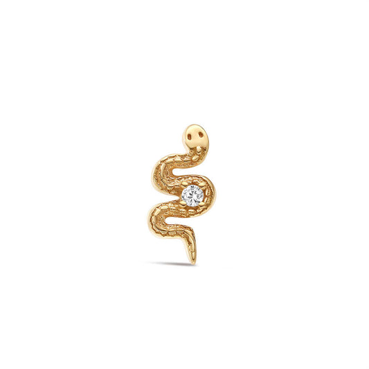 14K Solid Gold Snake-Shaped Diamond Threaded Flat Back Cartilage Piercing Stud