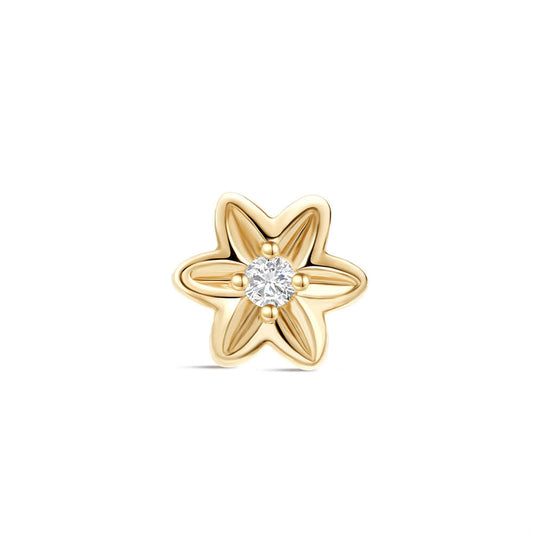 14K Solid Gold Petal-Shaped Diamond Flat Head Threaded Cartilage Piercing Stud