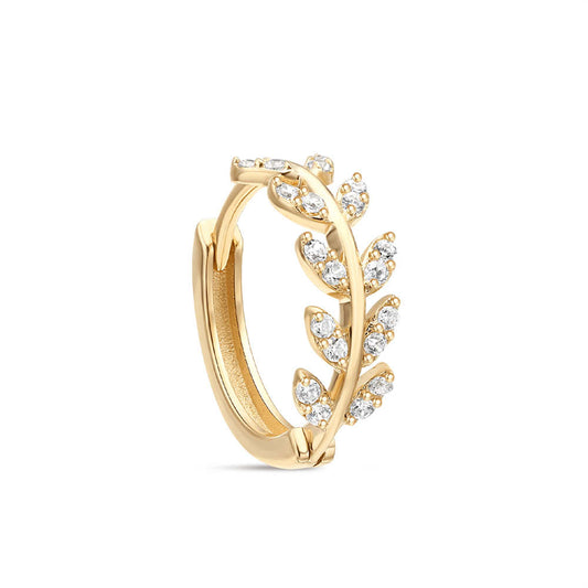 14K Solid Gold Cartilage Hoop Earring with Cubic Zirconia Pavé
