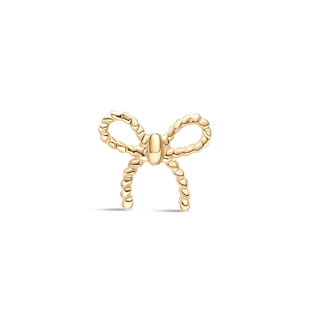 14K Solid Gold Bow Flat Head Threaded Cartilage Piercing Stud