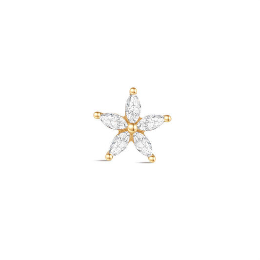 14K Solid Gold Diamond Pavé Five-Petal Flower Cartilage Piercing Earring